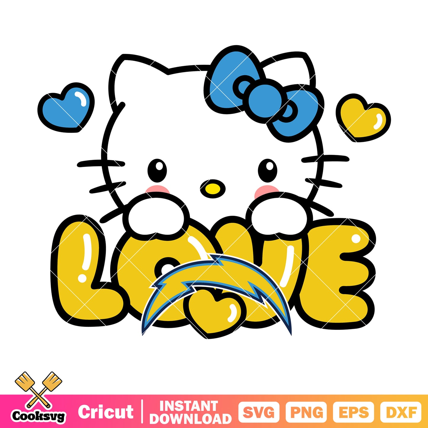 Hello Kitty los angeles chargers love svg, los angeles chargers logo​ svg