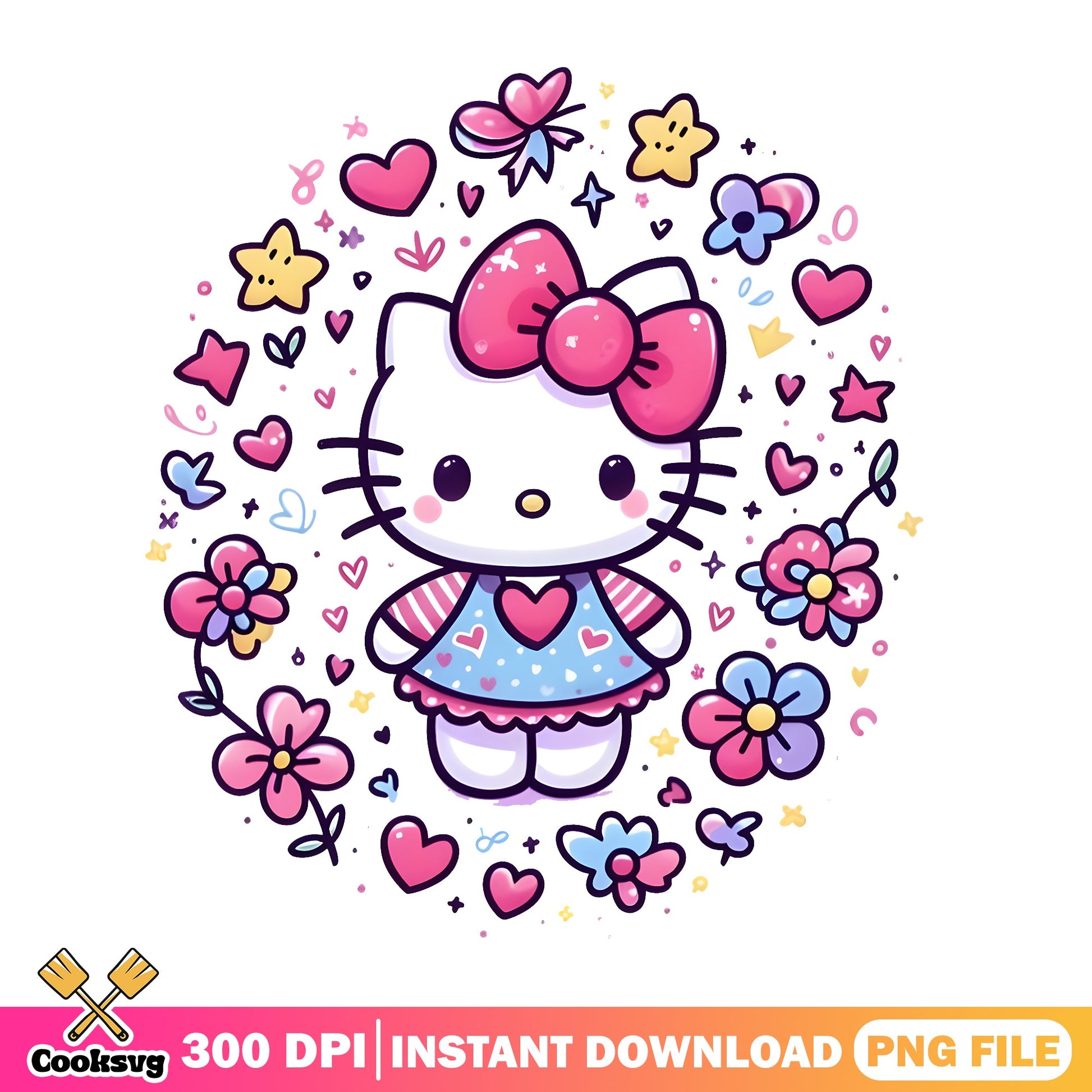 Hello Kitty Flowers And Hearts PNG, Sanrio PNG, Cute Kitty PNG