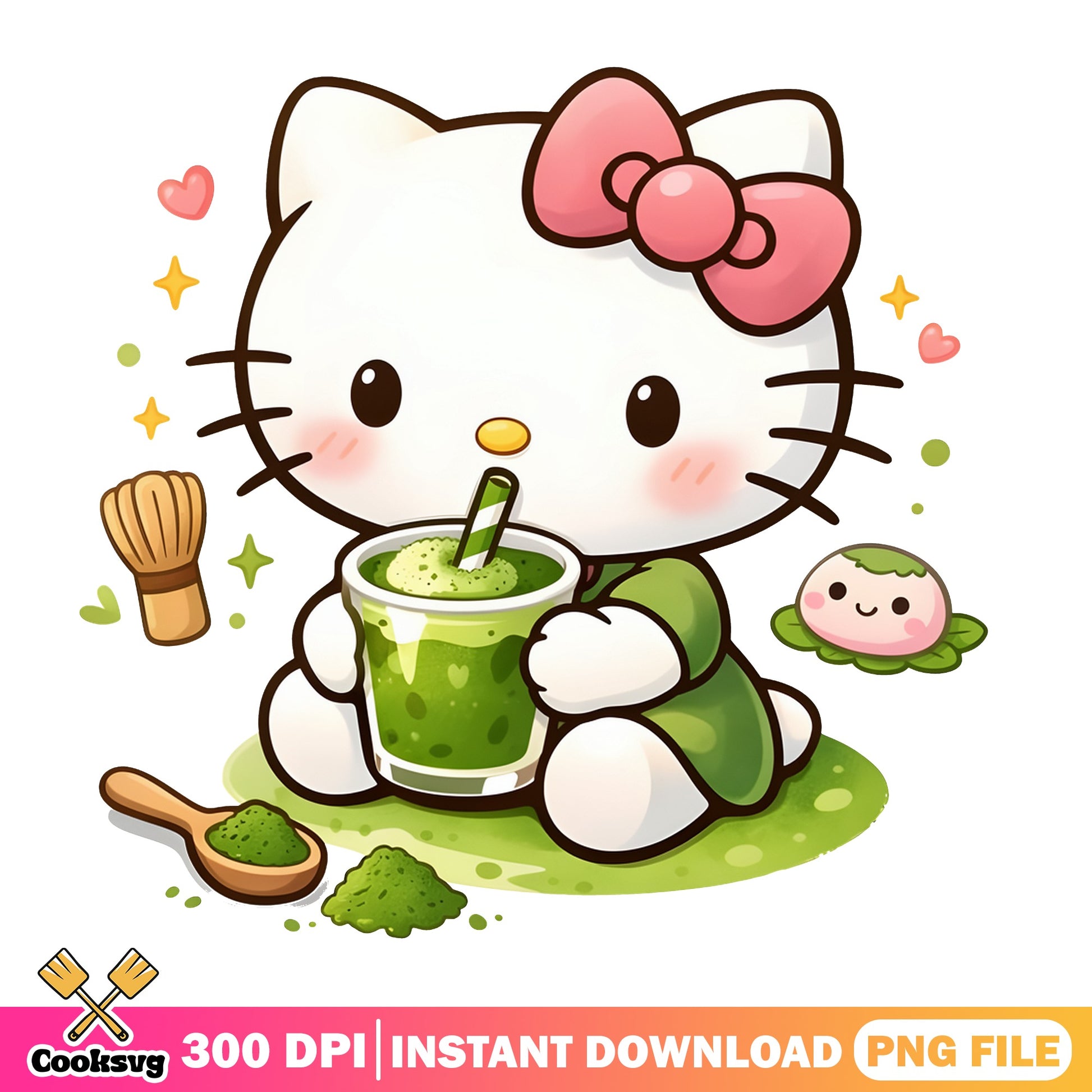 Hello Kitty Matcha Latte PNG, Sanrio Kawaii PNG, Green Tea PNG