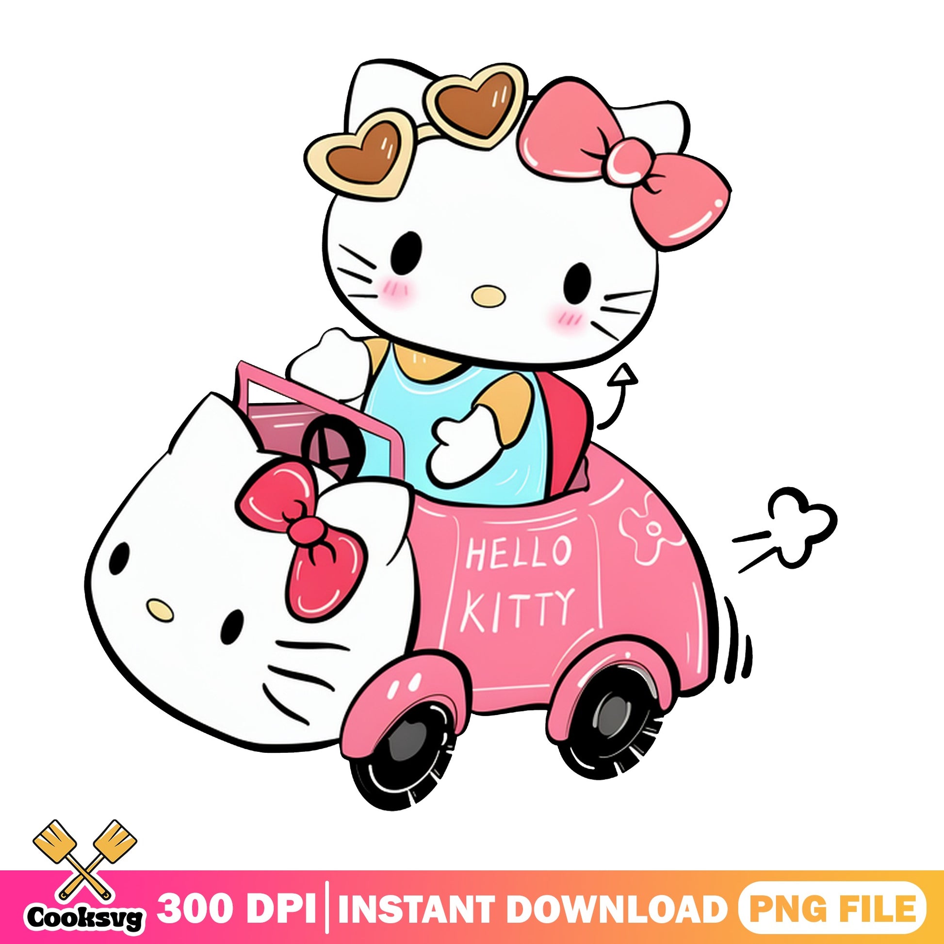 Hello Kitty Pink Car Riding PNG, Sanrio Clipart, Cute Kitty PNG