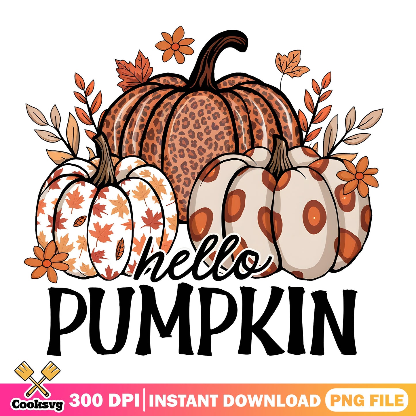 Hello Pumpkin Leopard Fall PNG, Autumn Pumpkin PNG, Halloween PNG