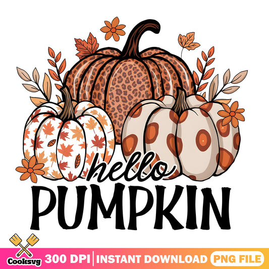 Hello Pumpkin Leopard Fall PNG, Autumn Pumpkin PNG, Halloween PNG