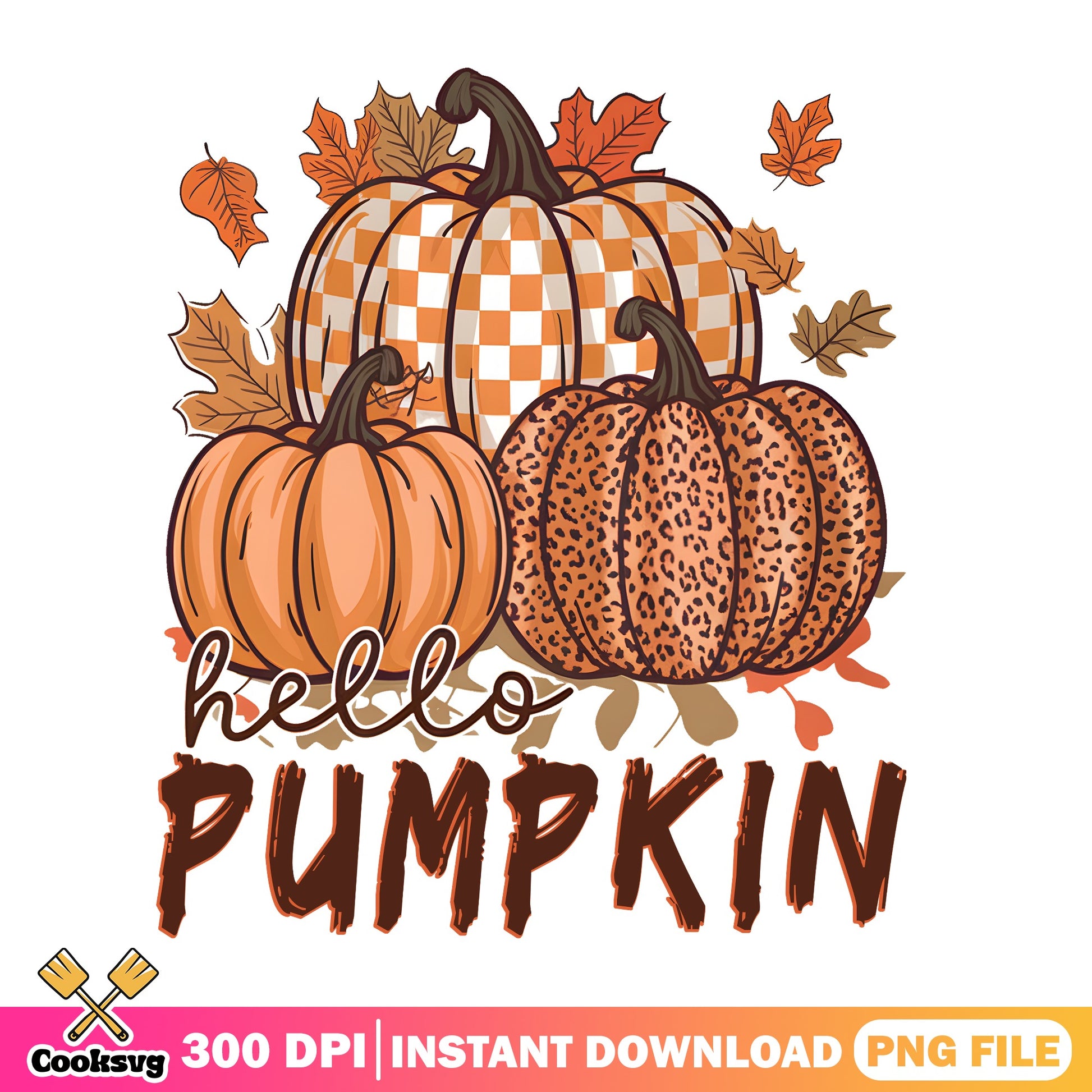 Hello Pumpkin PNG, Fall Leopard Checkered Pumpkins, Autumn PNG