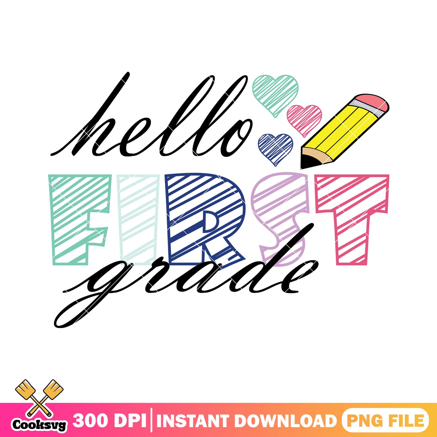 Hello grade first png, back to school art png, poster cute png