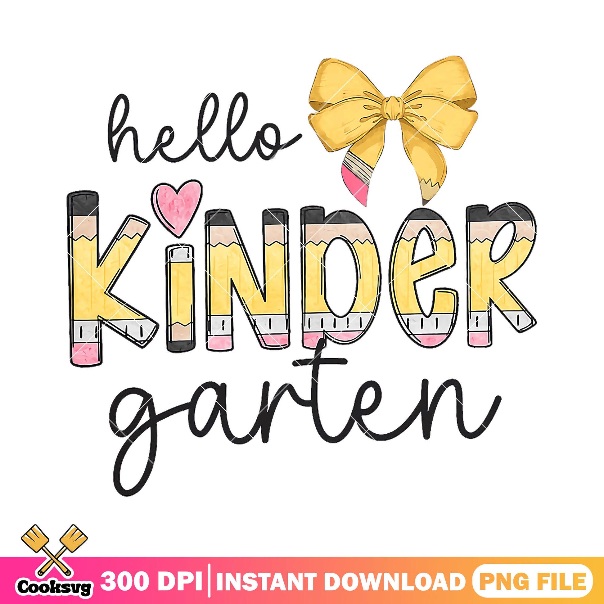 Hello kindergarten png, yellow bow png, go back to school png