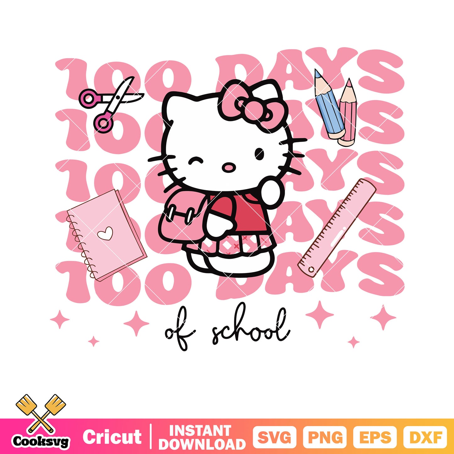 Hello kitty 100 days of school svg, hello kitty school​ svg