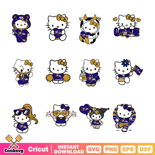 Hello kitty Baltimore Ravens Bundle svg, Baltimore Ravens nfl svg