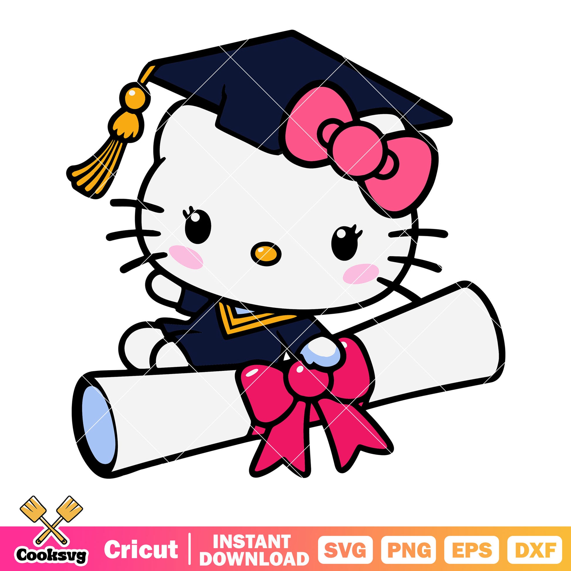 Hello kitty Graduation svg, pink bow tie svg, pink ribbon svg