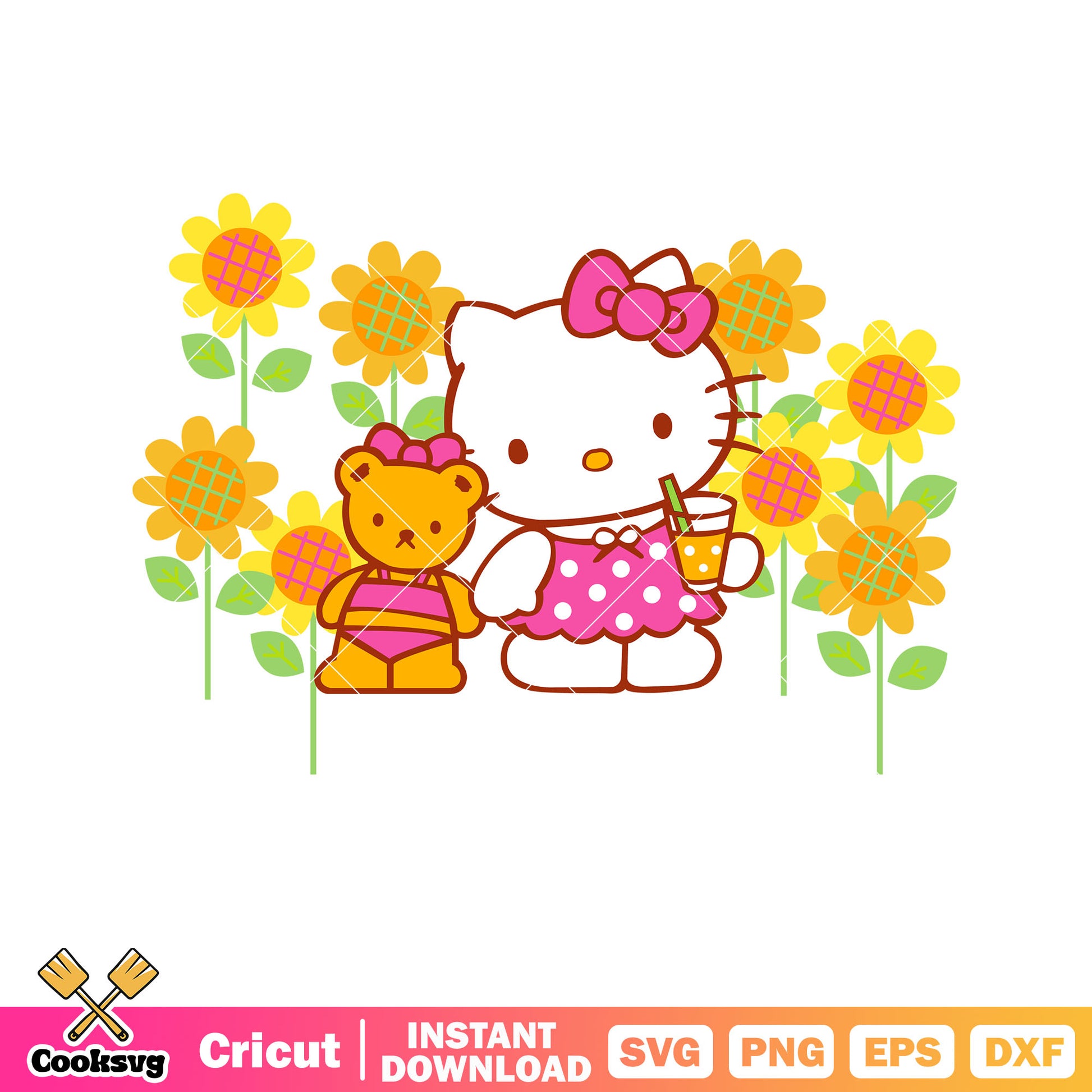 Hello kitty an bear flower svg, hello kitty flowers svg