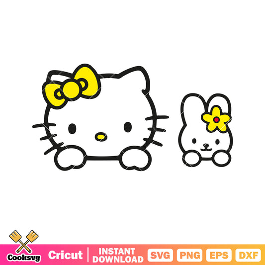 Hello kitty and bunny yellow svg, hello kitty friends svg