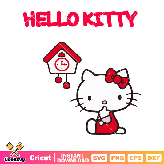 Hello kitty and clock svg, hello kitty sanrio svg, hello kitty cat svg