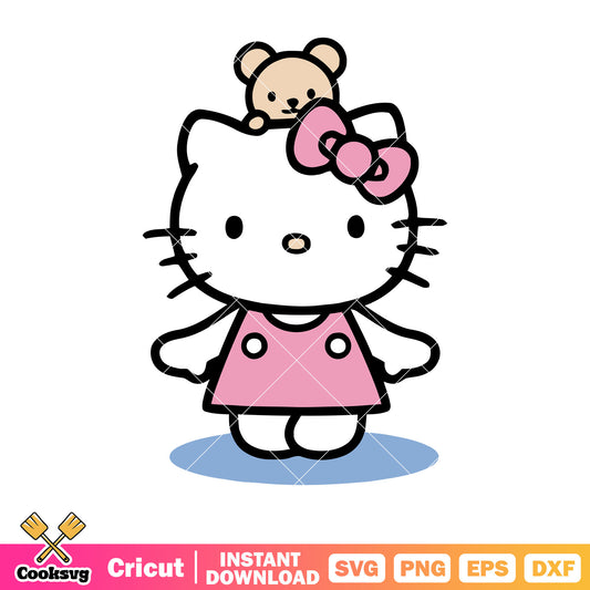 Hello kitty and cute teddy bear svg, hello kitty teddy bear svg