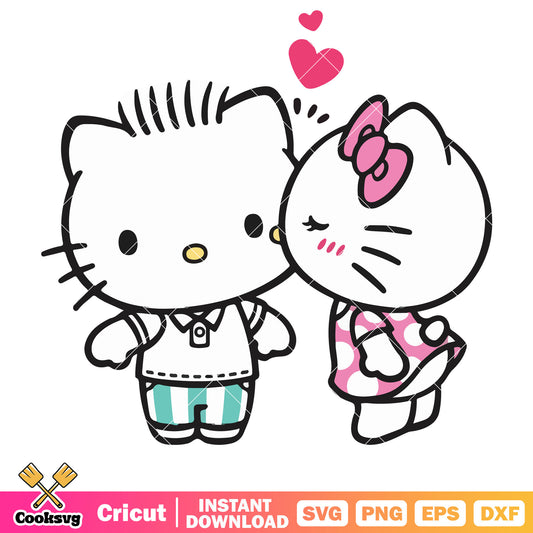 Hello kitty and dear daniel kiss svg, love hello kitty couple​ svg