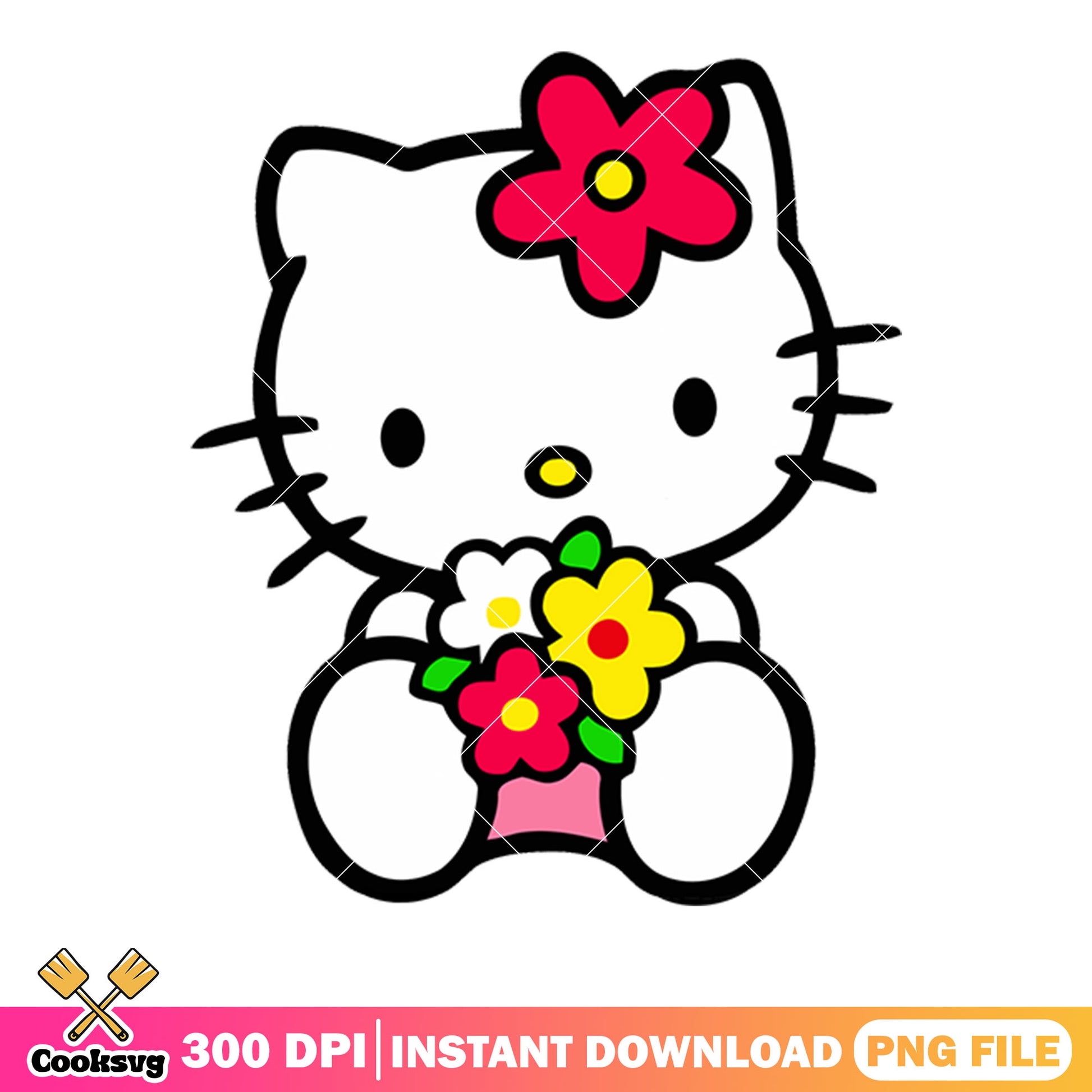 Hello kitty and flower png file, hello kitty png, cartoon cat png