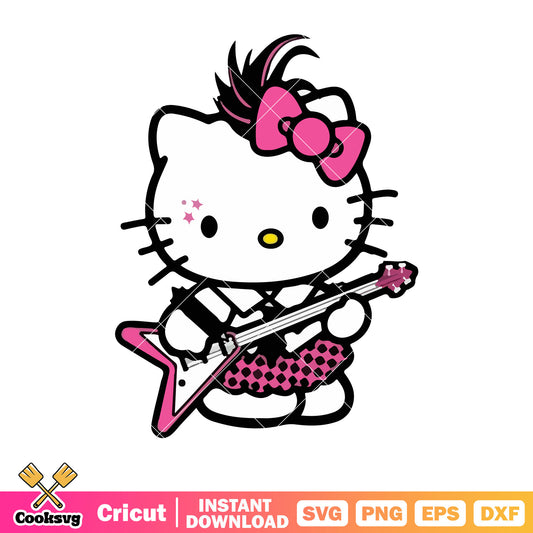 Hello kitty and guita cartoon svg, sanrio cartoon svg, hello kitty svg