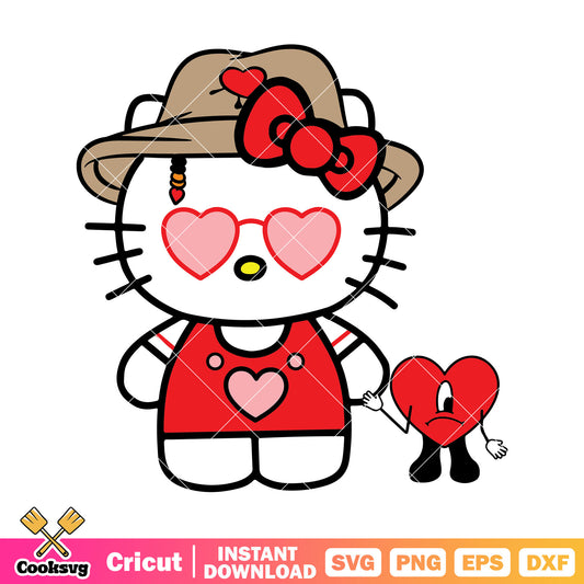 Hello kitty and heart bad bunny svg, hello kitty valentines​ svg