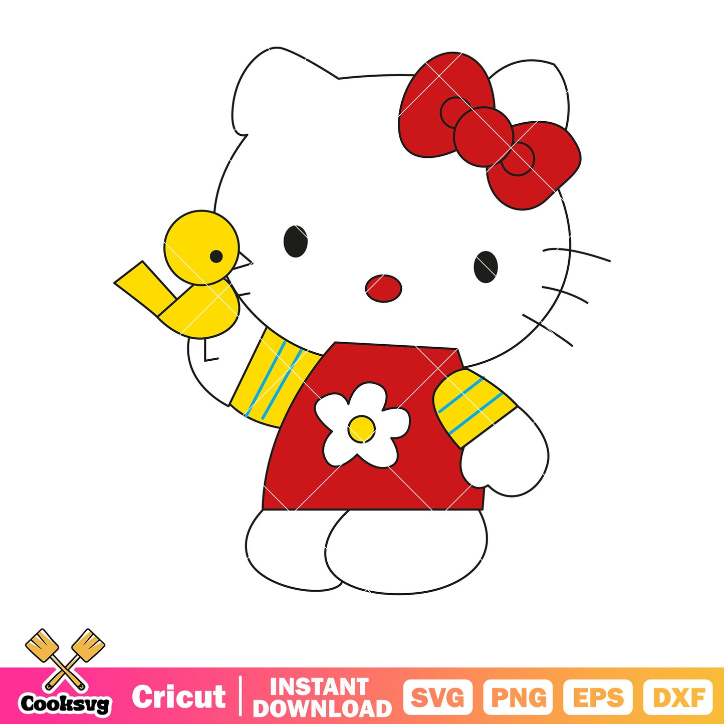 Hello kitty and her bird svg file, hello kitty cartoon svg