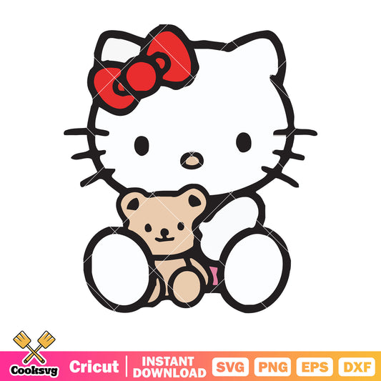 Hello kitty and her teddy svg, hello kitty head svg, sanrio cartoon svg