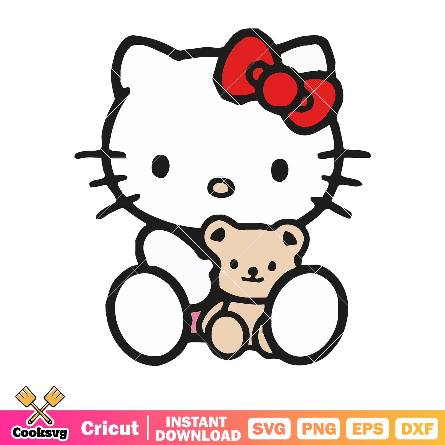 Hello kitty and her teddy svg file, kitty cat svg, hello kitty svg