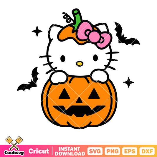 Hello kitty and pumpkin svg design, hello kitty halloween svg, kitty cat svg