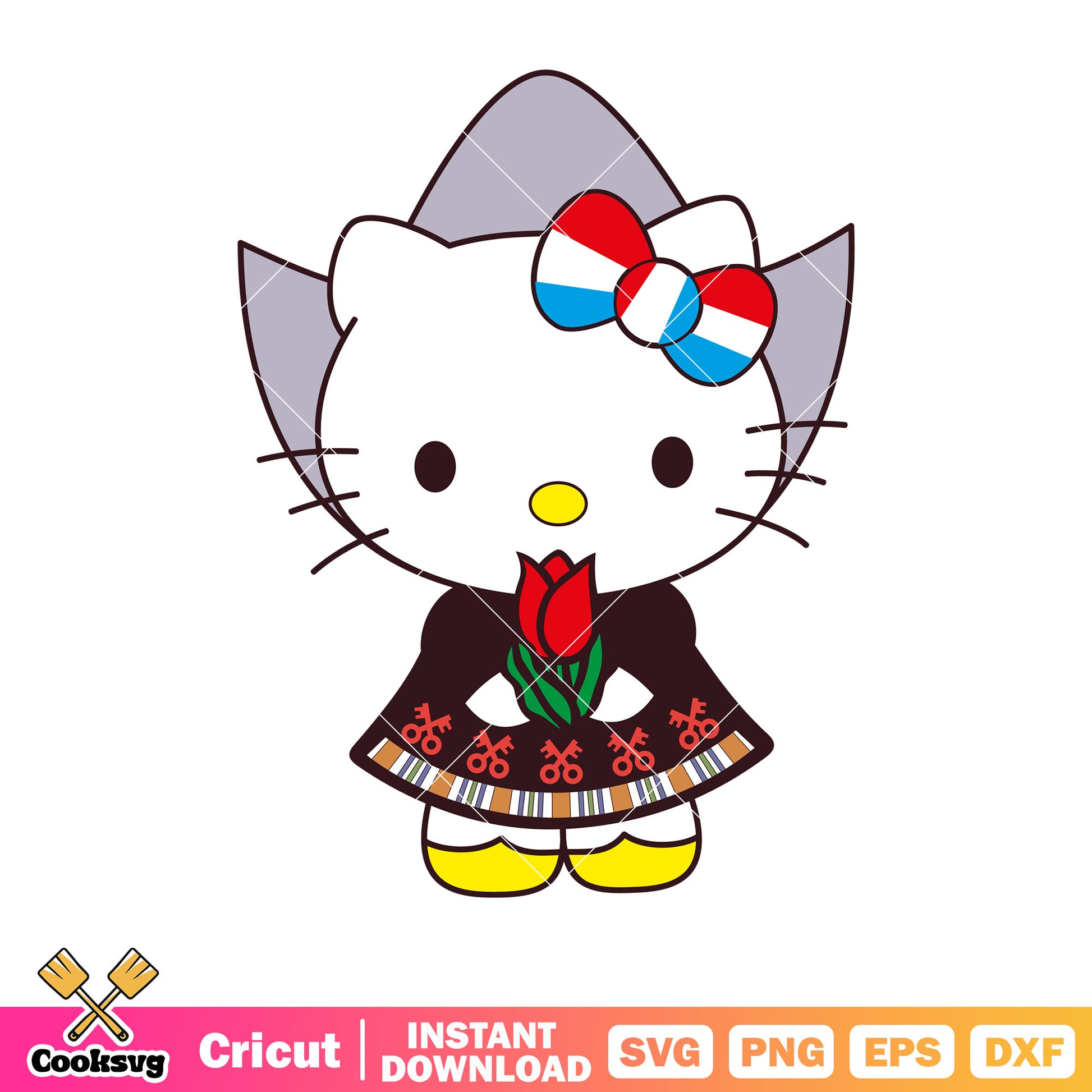 Hello kitty and red flower svg, hello kitty flowers svg