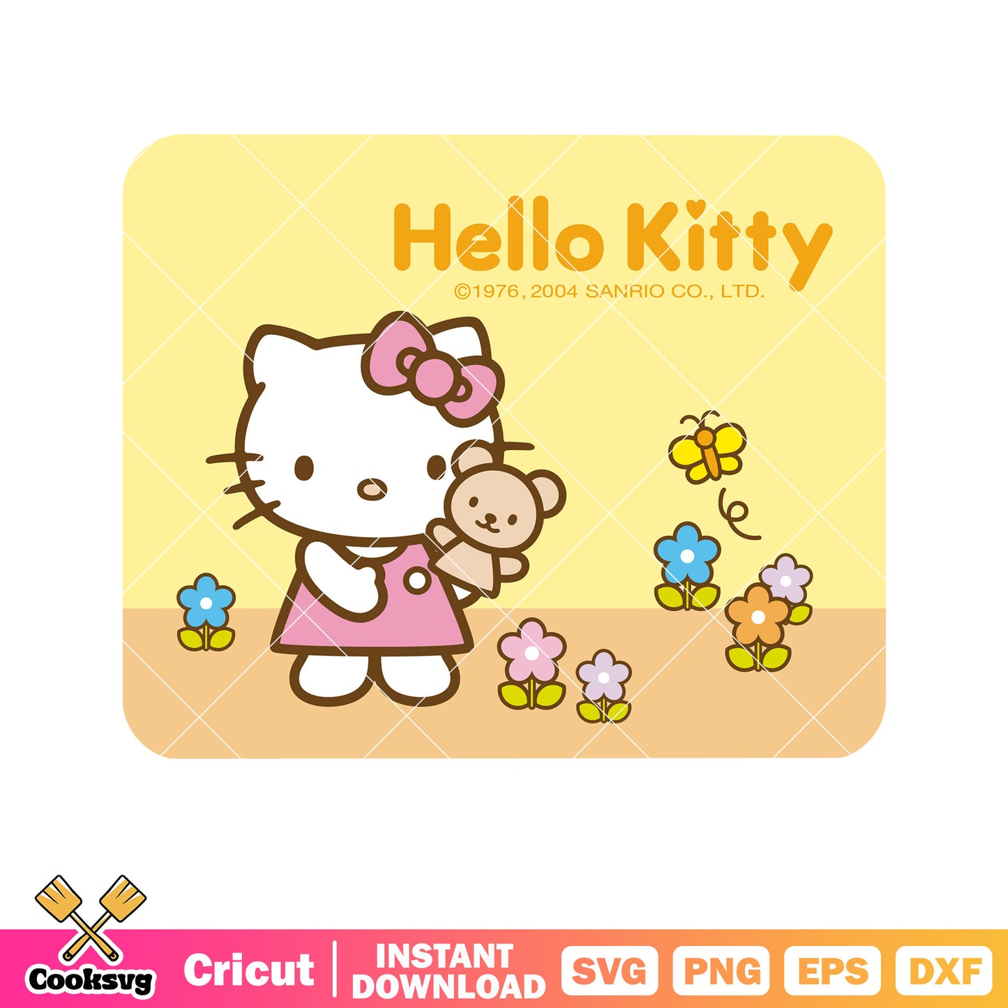 Hello kitty and teddy rectangle svg, hello kitty cat svg, sanrio cartoon svg