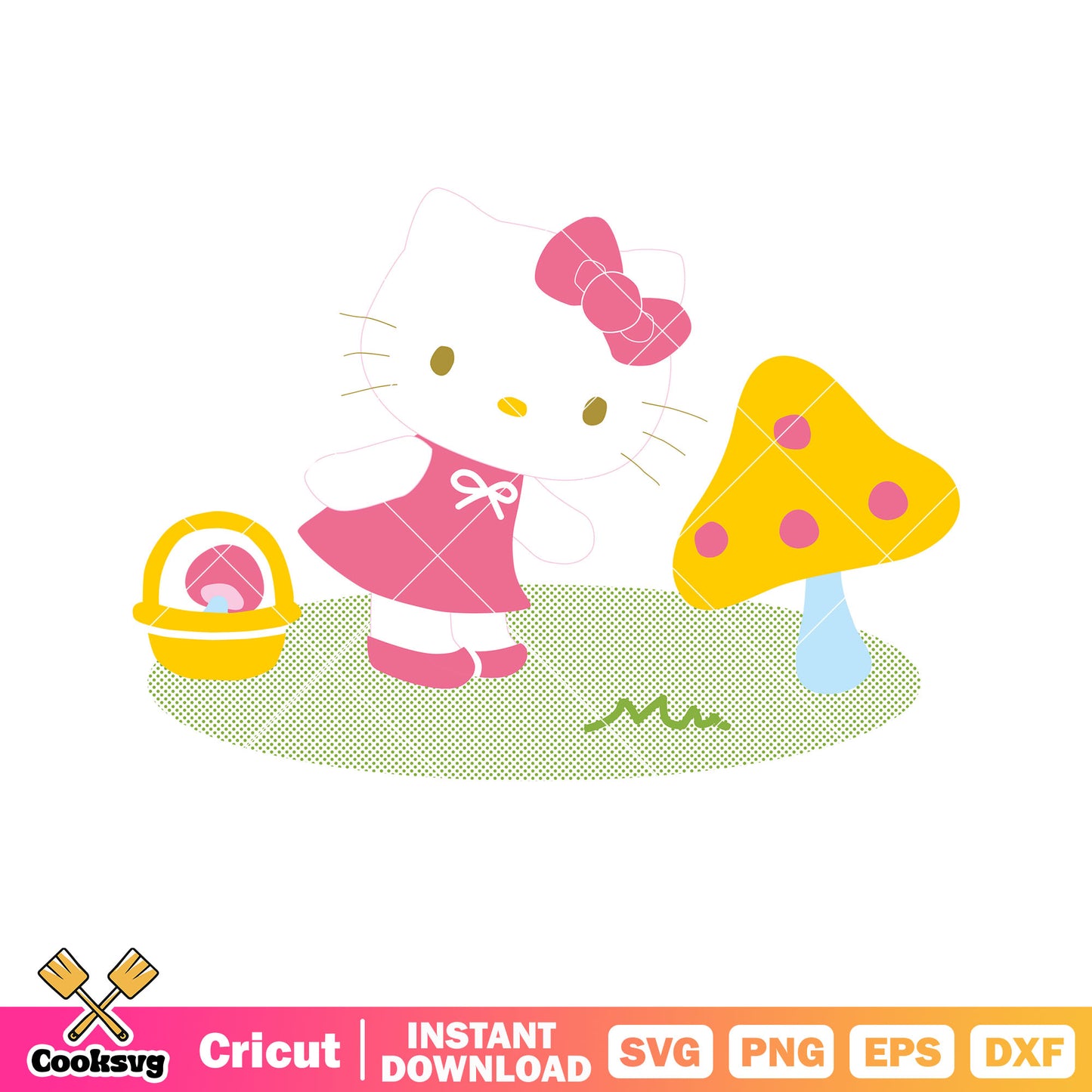 Hello kitty and yellow mushroom svg, hello kitty cartoon svg