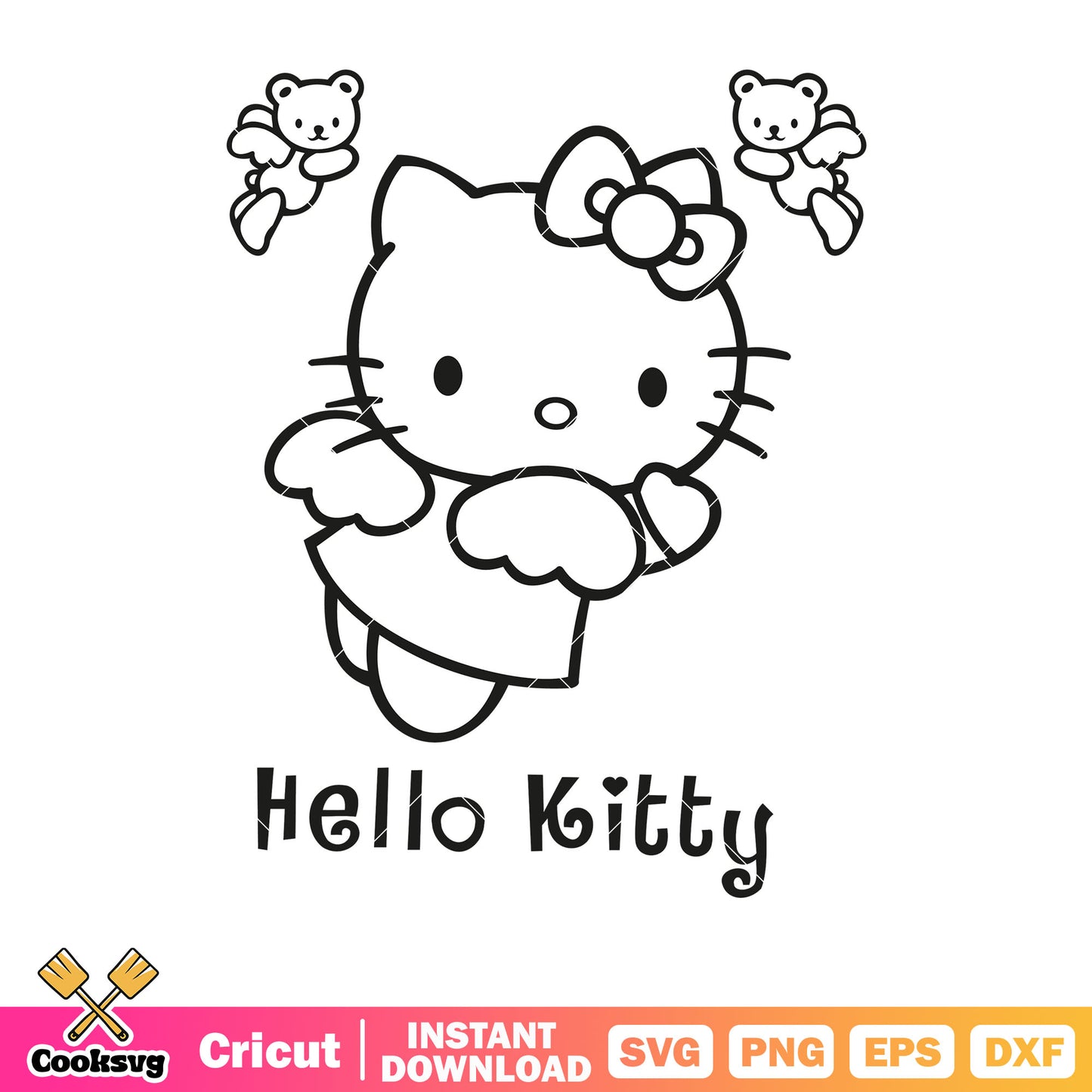 Hello kitty angel outline svg, hello kitty outline​ svg