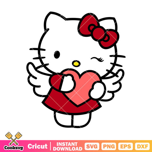 Hello kitty angel wing valentine svg, hello kitty valentine svg