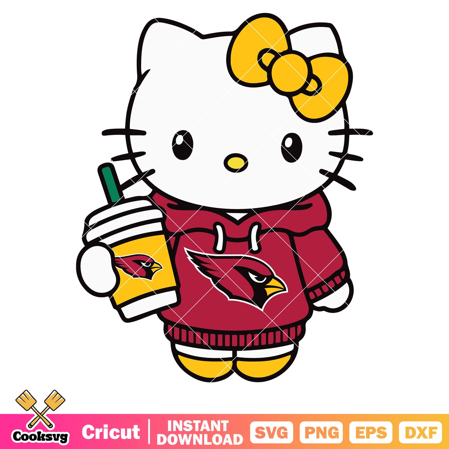 Hello kitty arizona cardinals coffee svg, arizona cardinals nfl​ svg