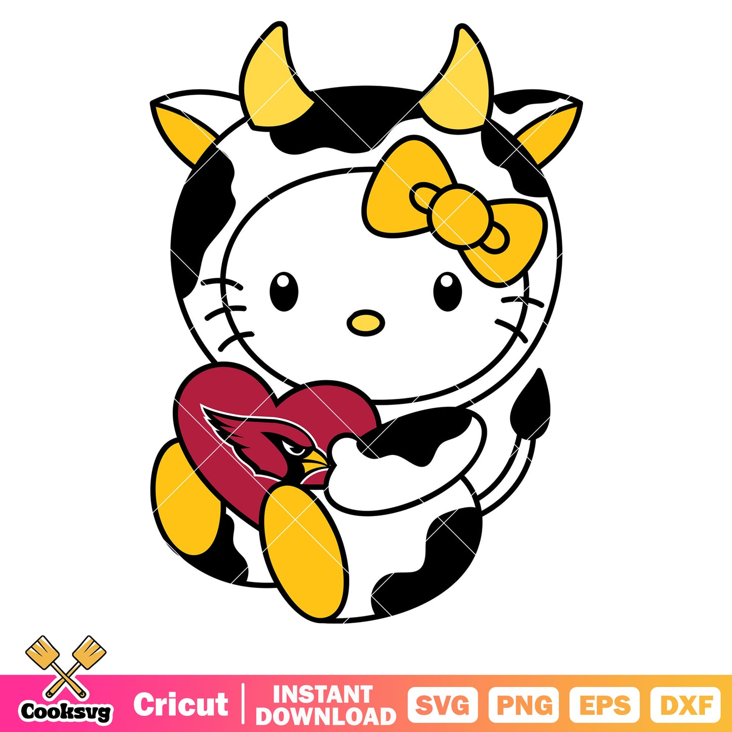 Hello kitty arizona cardinals cow svg, arizona cardinals nfl​ svg