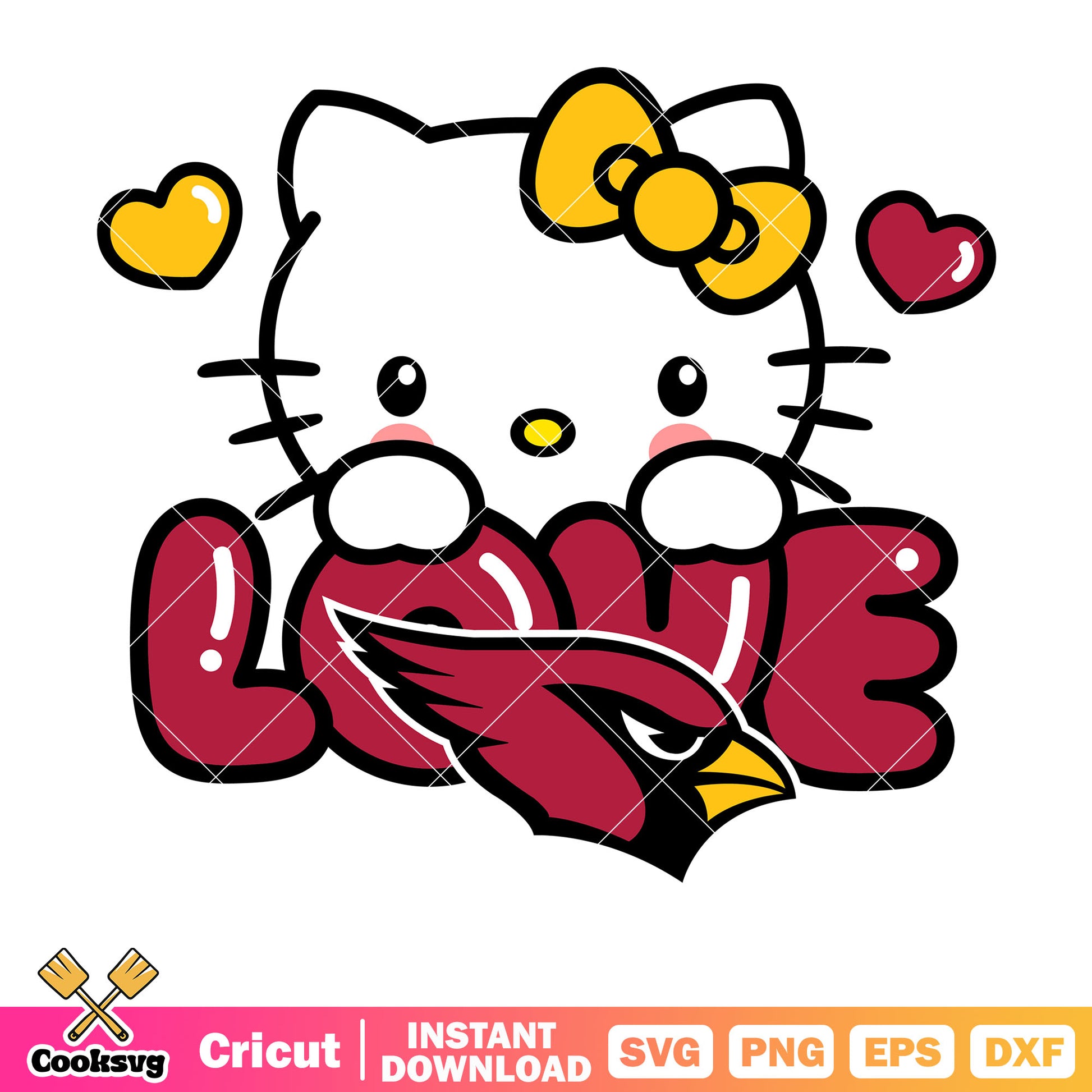 Hello kitty arizona cardinals love svg, arizona cardinals nfl​ svg