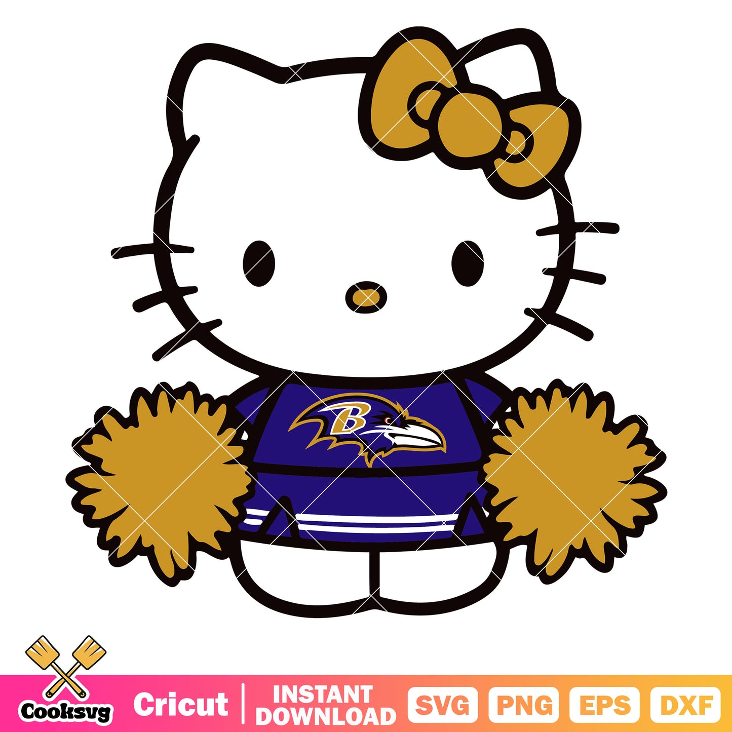 Hello kitty baltimore ravens cheerleader svg, baltimore ravens svg