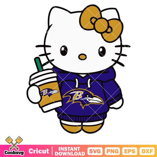 Hello kitty baltimore ravens coffee svg, baltimore ravens svg