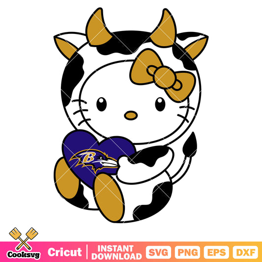 Hello kitty baltimore ravens cow svg, baltimore ravens svg