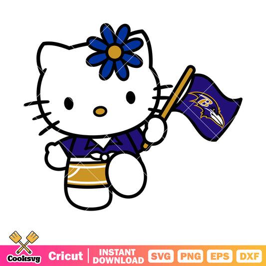 Hello kitty baltimore ravens flag svg, baltimore ravens nfl svg