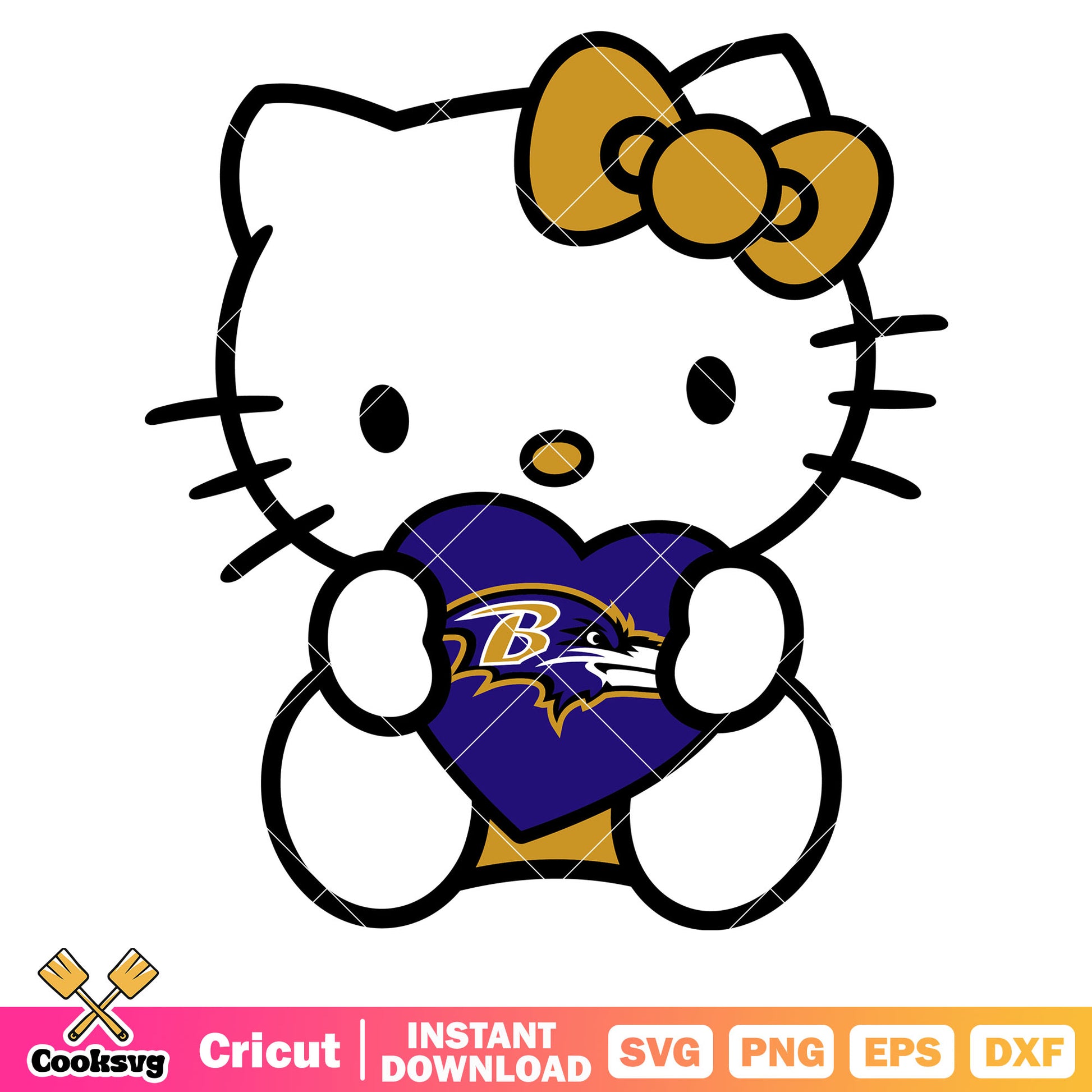 Hello kitty baltimore ravens heart svg, baltimore ravens svg