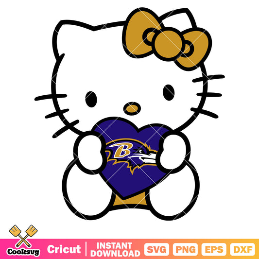 Hello kitty baltimore ravens heart svg, baltimore ravens svg