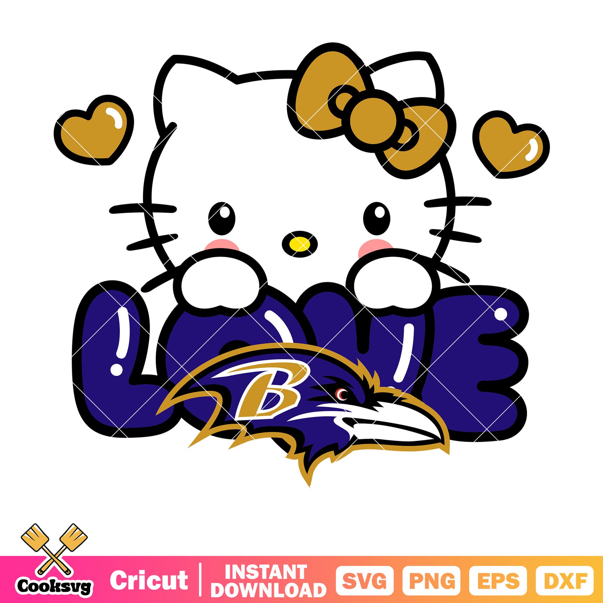 Hello kitty baltimore ravens love svg, baltimore ravens svg