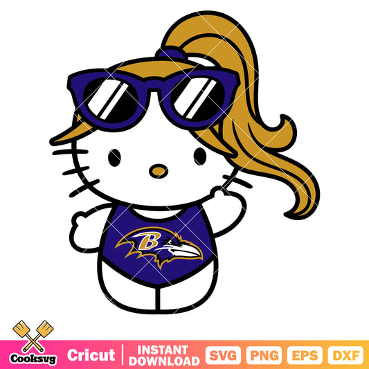 Hello kitty baltimore ravens swimwear svg, baltimore ravens nfl svg