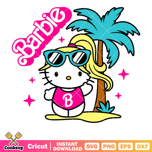 Hello kitty barbie malibu beach svg, barbie girl​ svg, hello kitty svg
