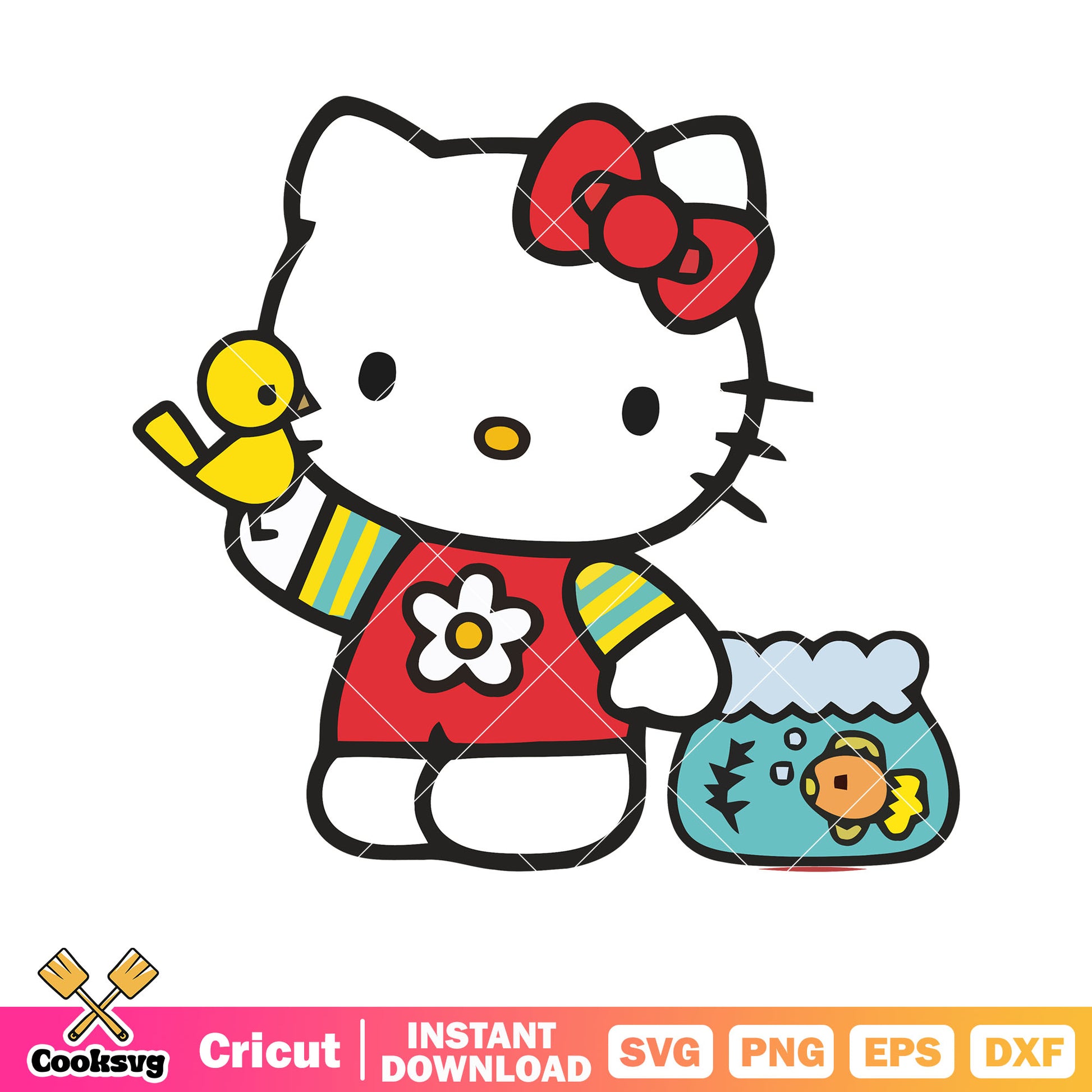 Hello kitty bird and fish svg, hello kitty friends svg, kitty cat svg