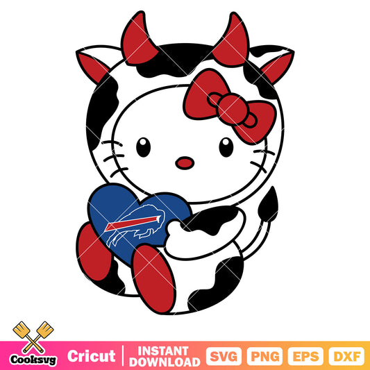 Hello kitty buffalo bills cow svg, buffalo bills nfl svg