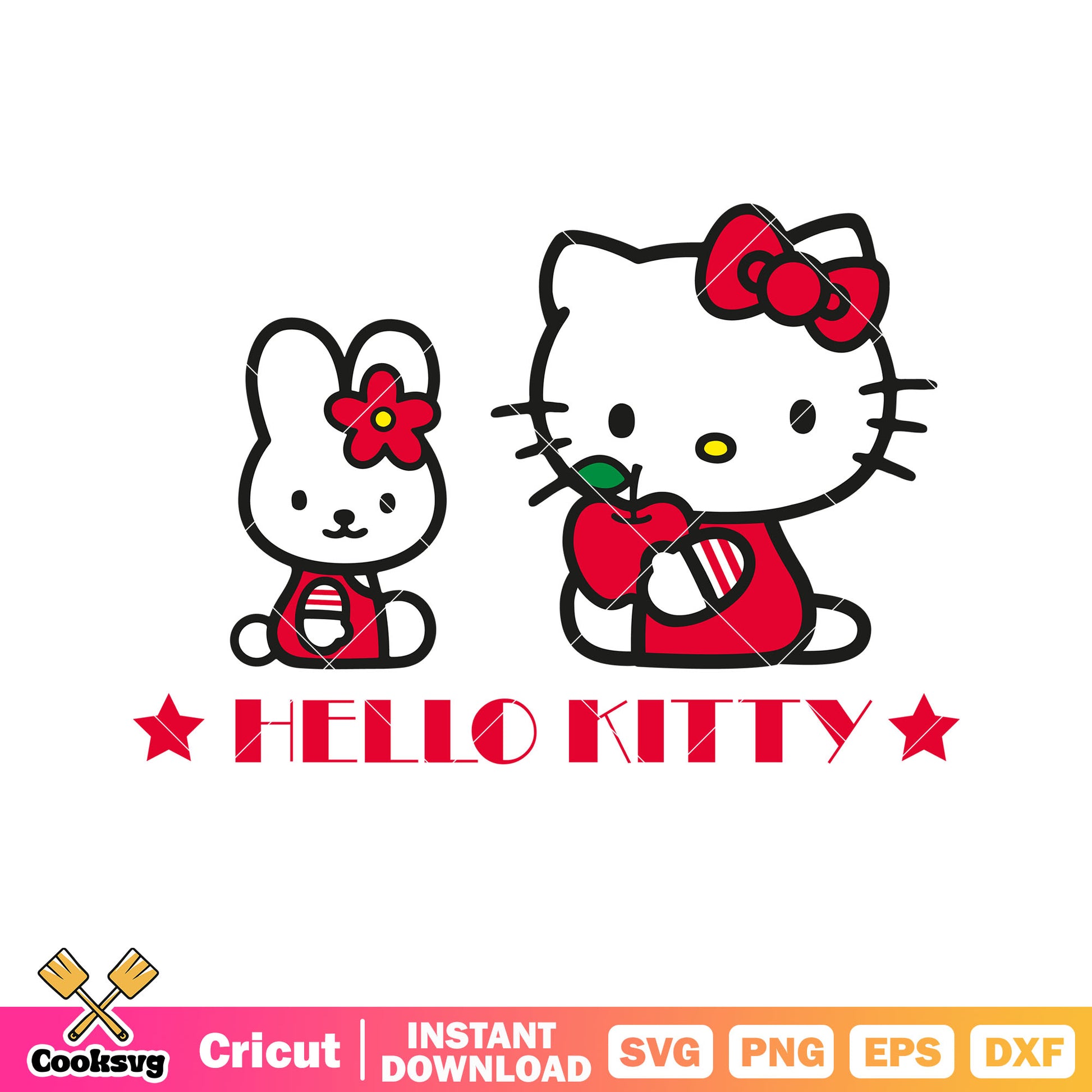 Hello kitty bunny and apple red svg file, hello kitty sanrio svg