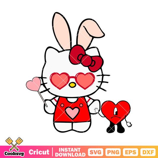 Hello kitty bunny valentine love svg, bad bunny svg, hello kitty valentine svg