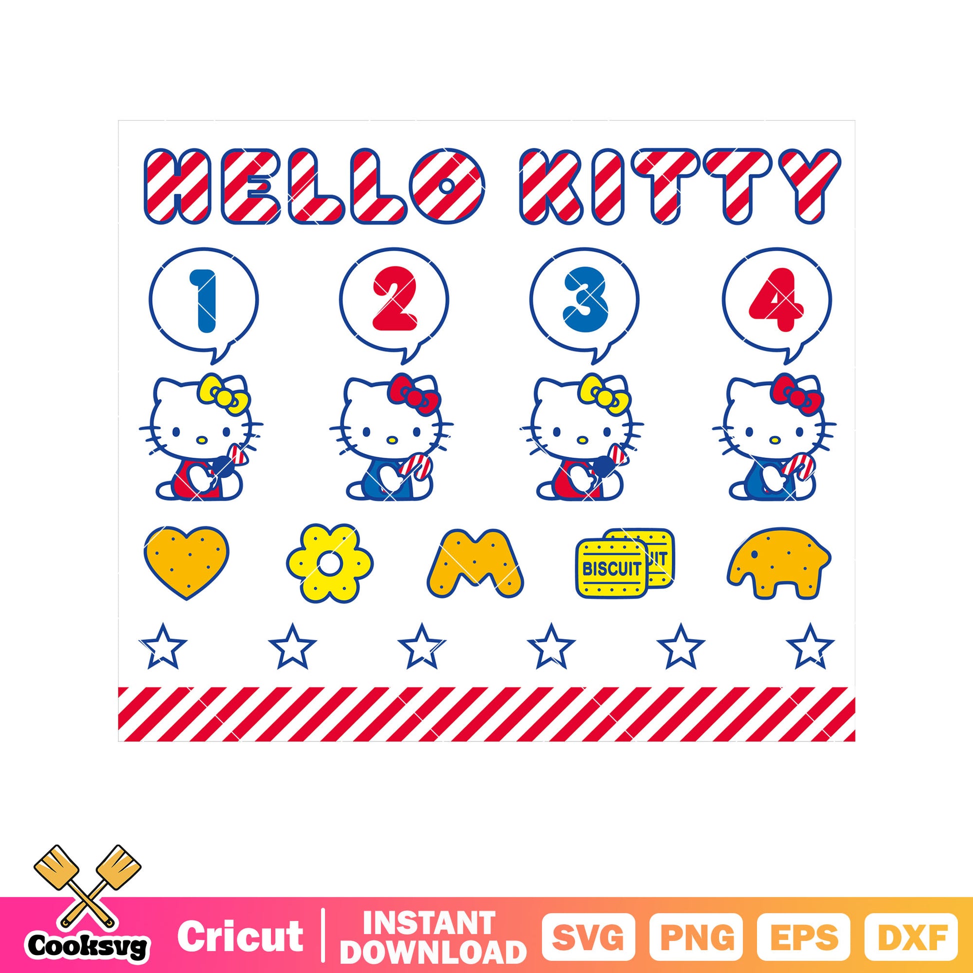 Hello kitty cartoon 1 2 3 4 svg, hello kitty number​ svg