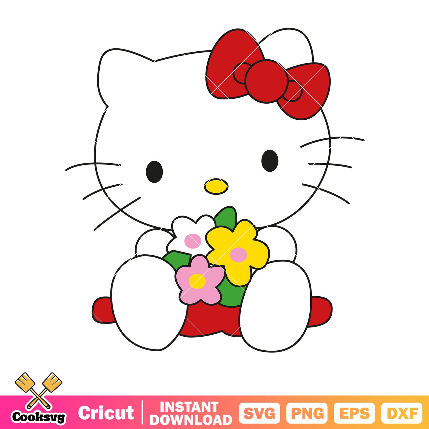 Hello kitty cartoon and flower svg, hello kitty flowers svg