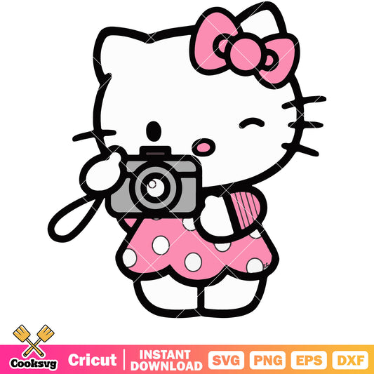 Hello kitty cartoon camera design svg, sanrio hello kitty svg