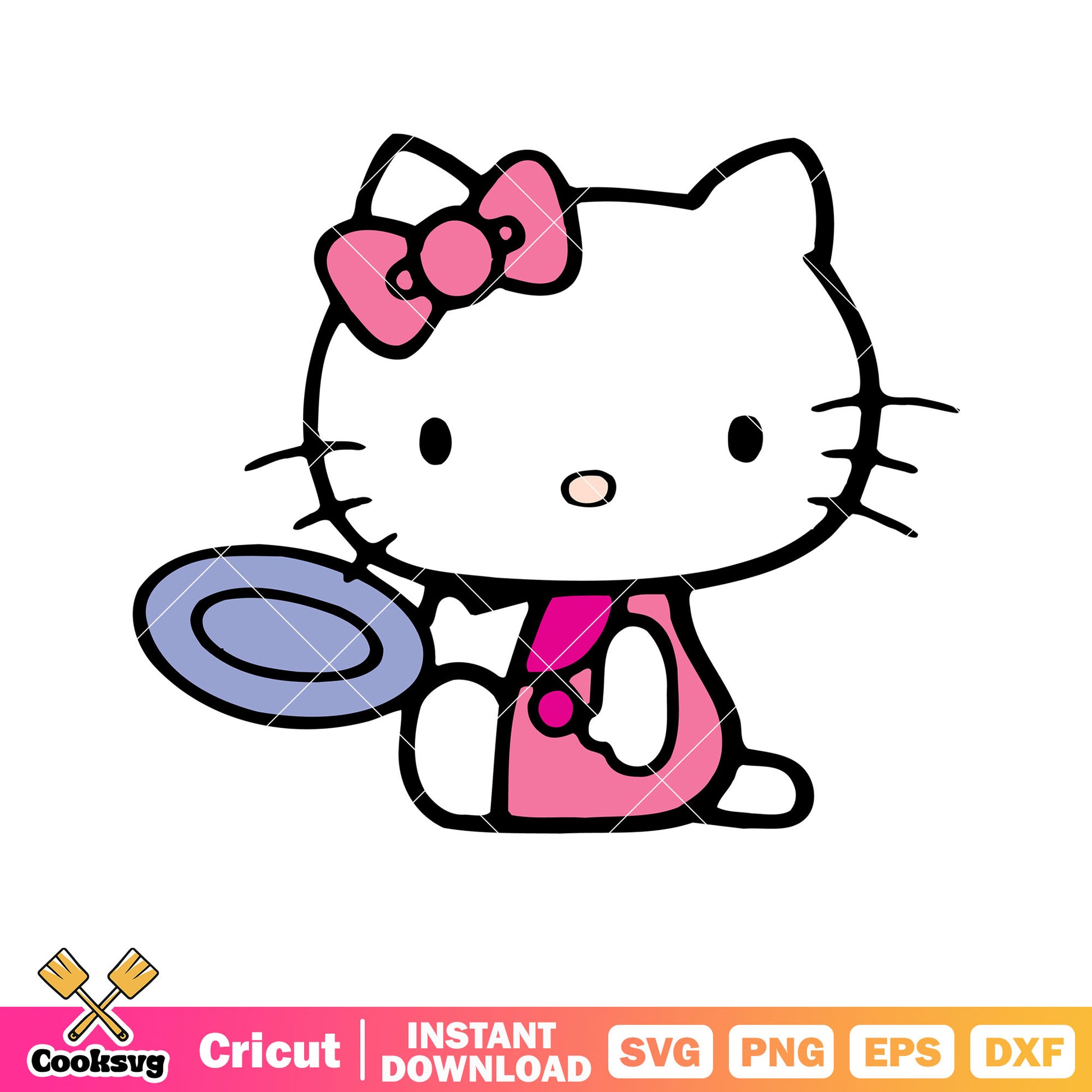 Hello kitty cat and plate svg, hello kitty plates​ svg, kitty cat svg