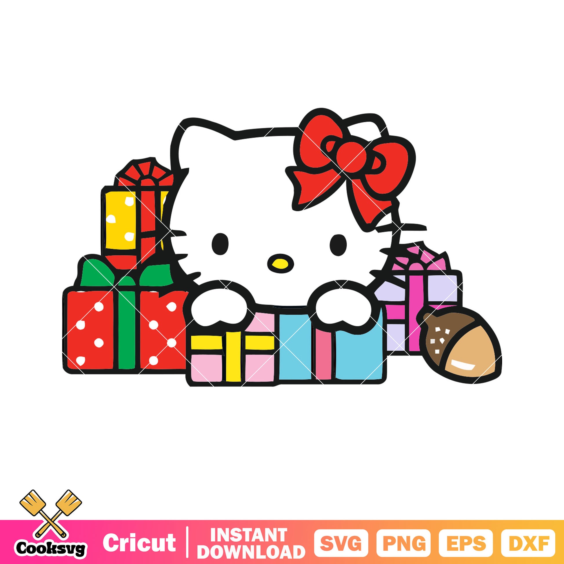 Hello kitty cat and presents svg, hello kitty gifts​ svg